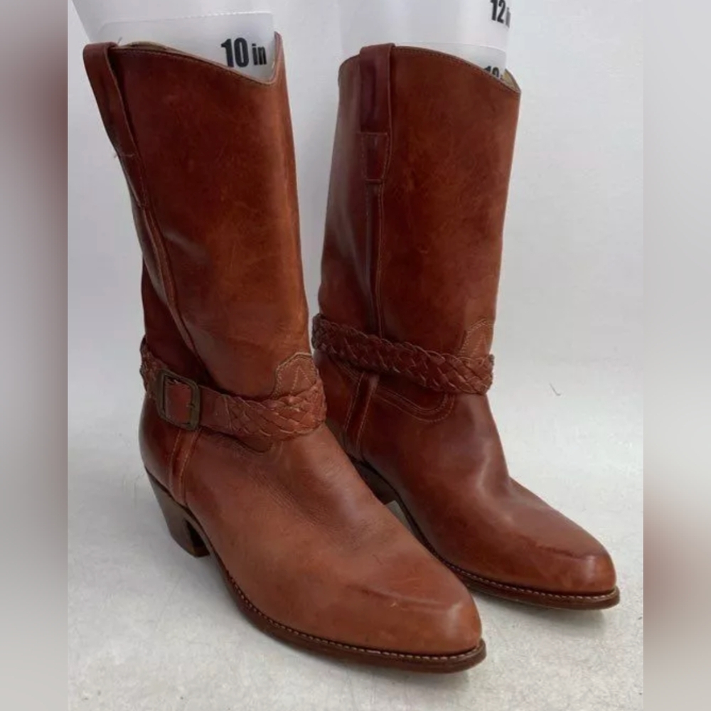 Fortina Western Leather Boots with Braid Detail Size 9 Used Excellent MSRP $175 - Picture 3 of 6